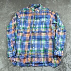 Polo Ralph Lauren Linen Shirt Mens Medium Plaid Button Up Colorful Madras Summer